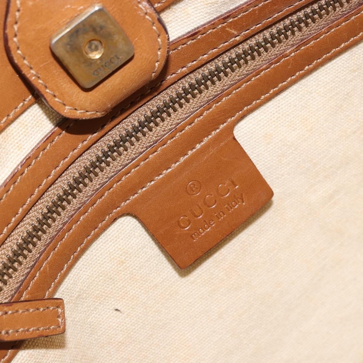 Gucci Vintage Bamboo Handle Bag Canvas, BEIGE, CANVAS, Tote bag