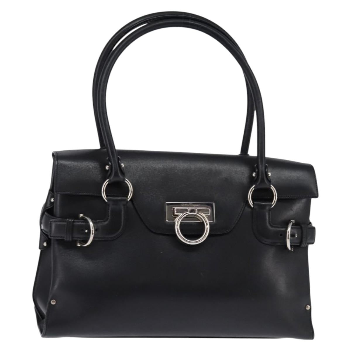 Salvatore Ferragamo Virna Satchel Leather, BLACK, LEATHER, Handbag