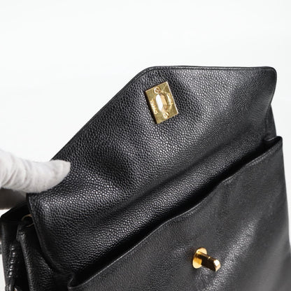 Chanel Vintage Front Pocket Camera Shoulder Bag Quilted Caviar, BLACK, LEATHER, Shoulder bag