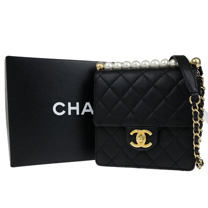 Chanel Chic Pearls Flap Bag Quilted Lambskin, BLACK, LEATHER, Shoulder bag
