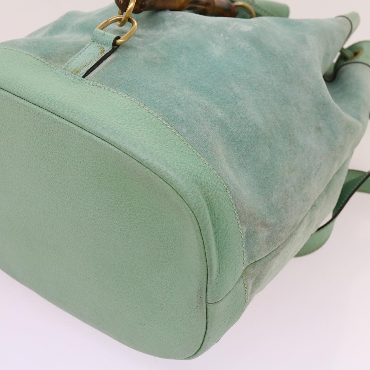 Gucci Vintage Bamboo Drawstring Backpack Suede and Leather, BLUE, SUEDE, Backpack