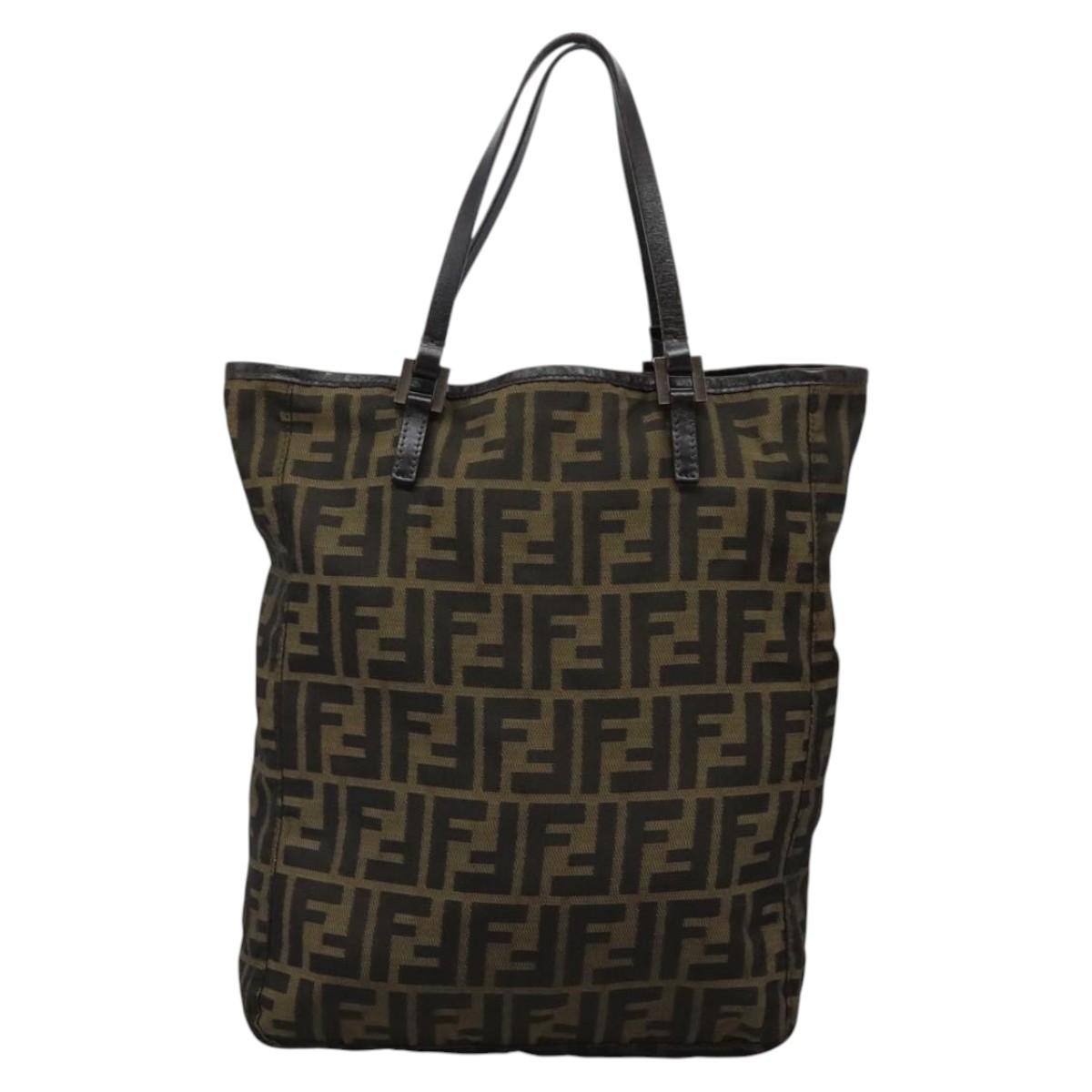 Fendi Open Shopping Tote Zucca Canvas, KHAKI, CANVAS, Tote bag