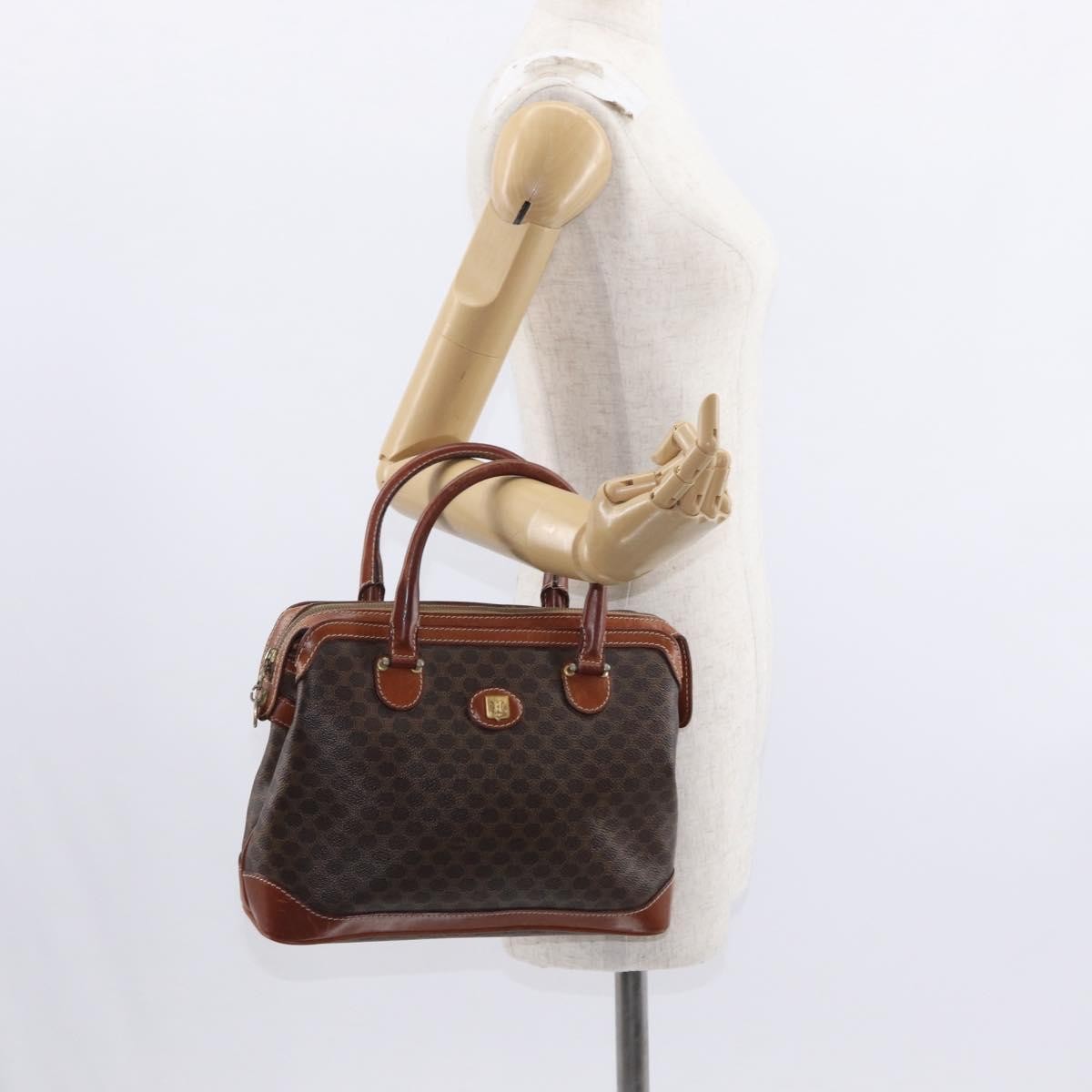 Celine Vintage Macadam Handbag Canvas and Leather, BROWN, CANVAS, Handbag