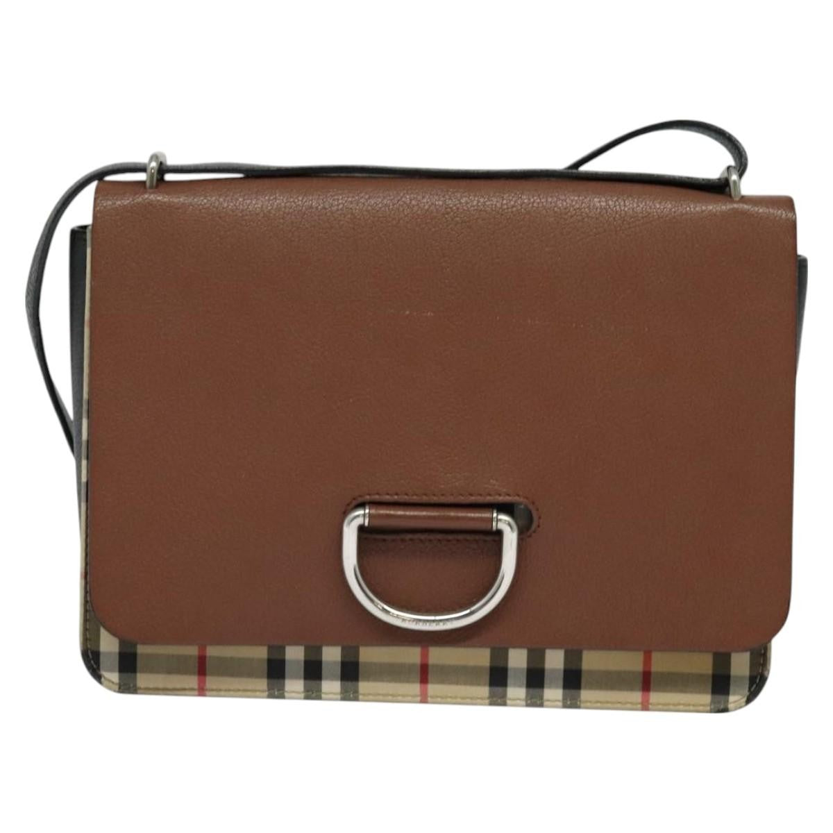 Burberry D-Ring Shoulder Bag Leather with Vintage Check Canvas, BROWN, LEATHER, Shoulder bag