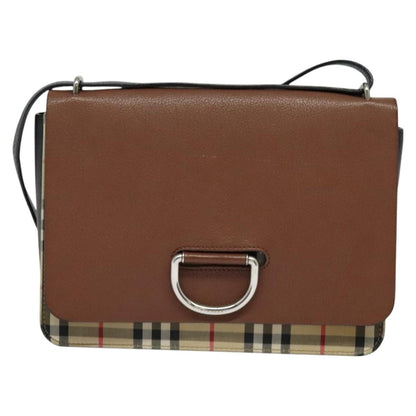 Burberry D-Ring Shoulder Bag Leather with Vintage Check Canvas, BROWN, LEATHER, Shoulder bag
