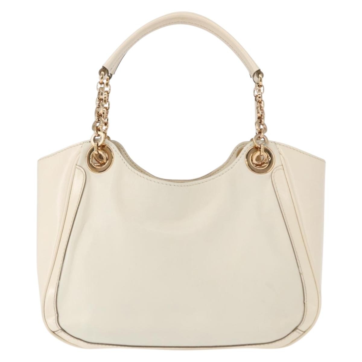 Salvatore Ferragamo Betulla Chain Tote Leather, WHITE, LEATHER, Handbag