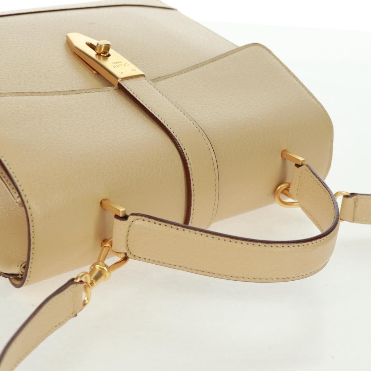 Celine 16 Top Handle Bag Grained Calfskin, BEIGE, LEATHER, Handbag