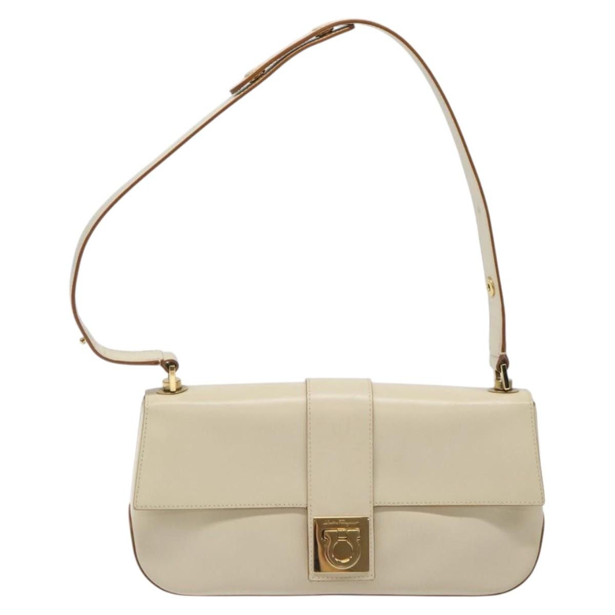 Salvatore Ferragamo Gancini handbag Leather, BEIGE, LEATHER, Handbag