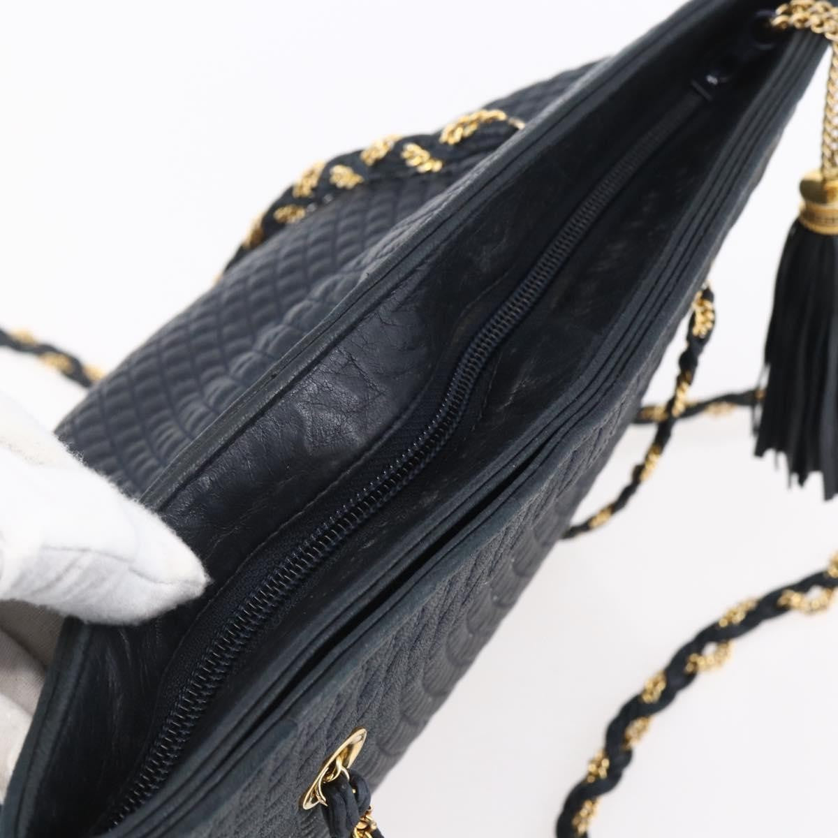 Bally Vintage Chain Shoulder Bag Quilted Leather, NAVY, LEATHER, Shoulder bag