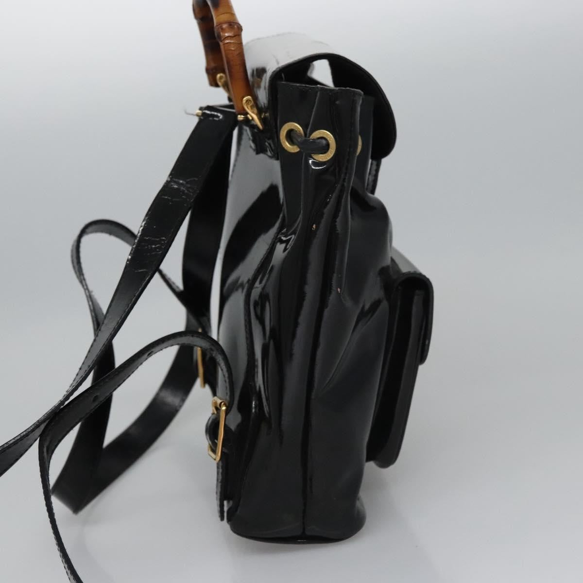 Gucci Vintage Bamboo Backpack Patent, BLACK, PATENT_LEATHER, Backpack