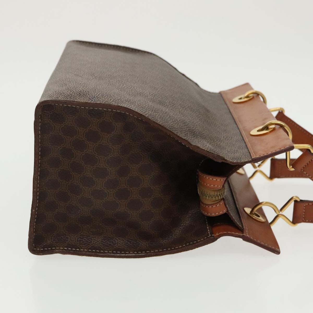 Celine Macadam Handbag Macadam with leather, BROWN, CANVAS, Handbag