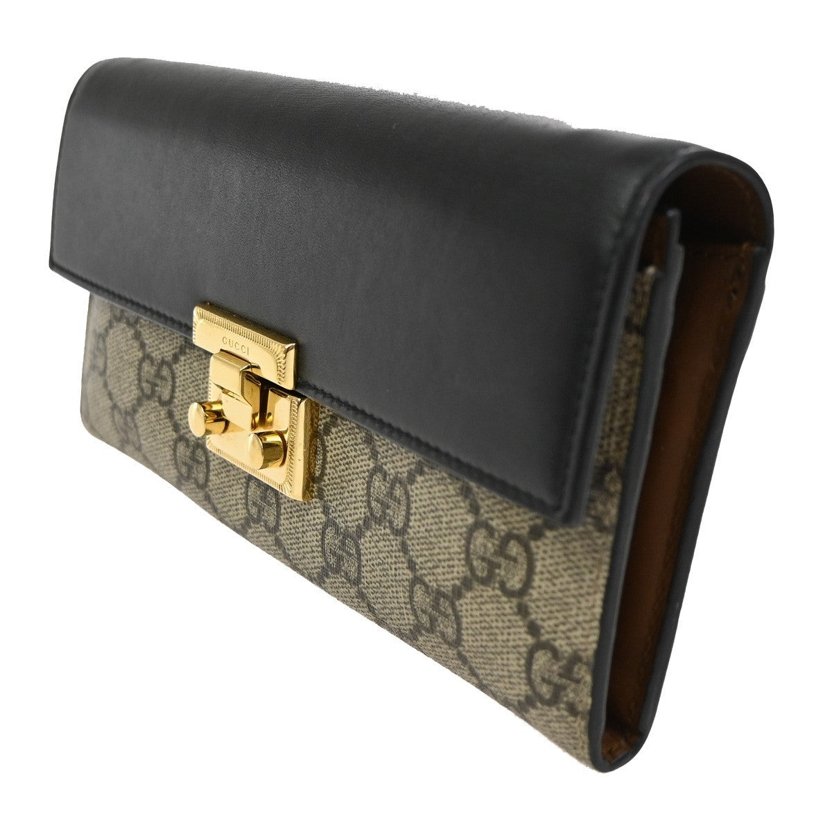 Gucci Padlock Continental Chain Wallet GG Coated Canvas and Leather, BROWN, CANVAS, Clutche & pouche