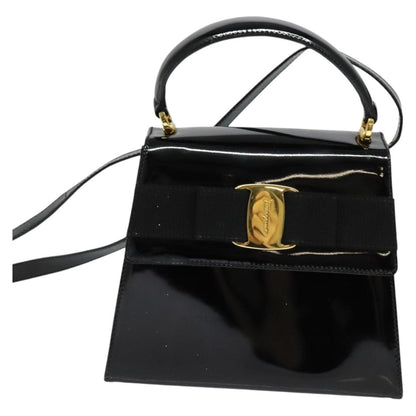 Salvatore Ferragamo Vintage Vara Bow Top Handle Bag Patent Leather, BLACK, PATENT_LEATHER, Handbag