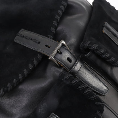 Prada Vela Double Front Pocket Backpack Leather, BLACK, LEATHER, Backpack