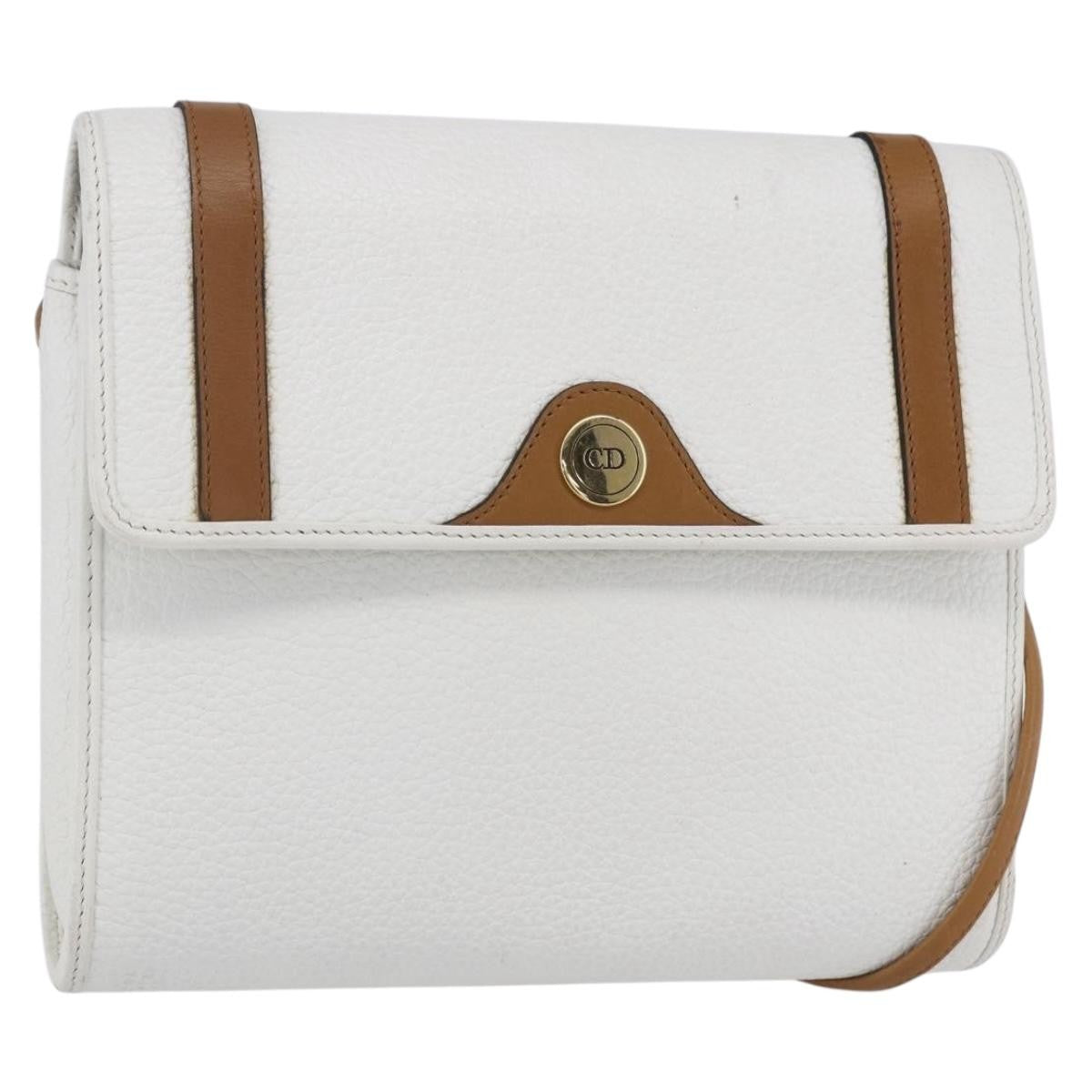 Christian Dior Vintage CD Logo Shoulder Bag Leather, WHITE, LEATHER, Shoulder bag