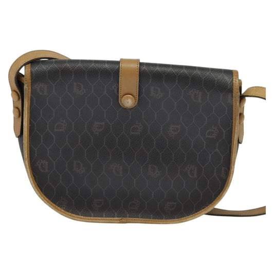 Christian Dior Vintage Honeycomb Flap Crossbody Bag Canvas and Leather, BLACK, CANVAS, Crossbody bag