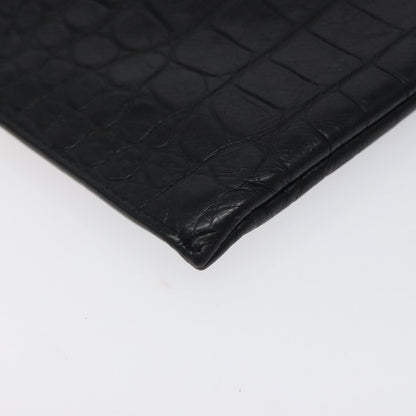 Saint Laurent Classic Monogram Zip Pouch Crocodile Embossed Leather, BLACK, LEATHER, Clutche & pouche