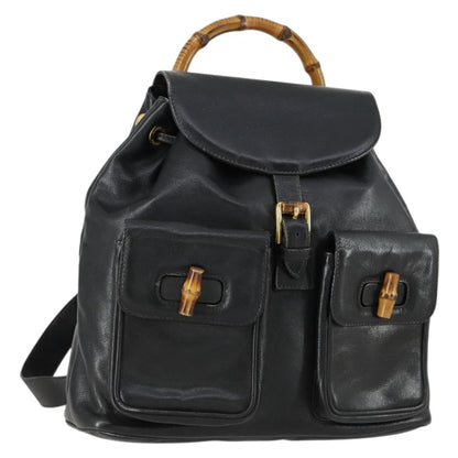 Gucci Vintage Bamboo Backpack Leather, BLACK, LEATHER, Backpack