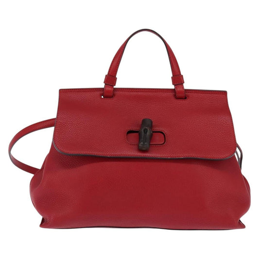 Gucci Bamboo Daily Top Handle Bag Leather, RED, LEATHER, Handbag