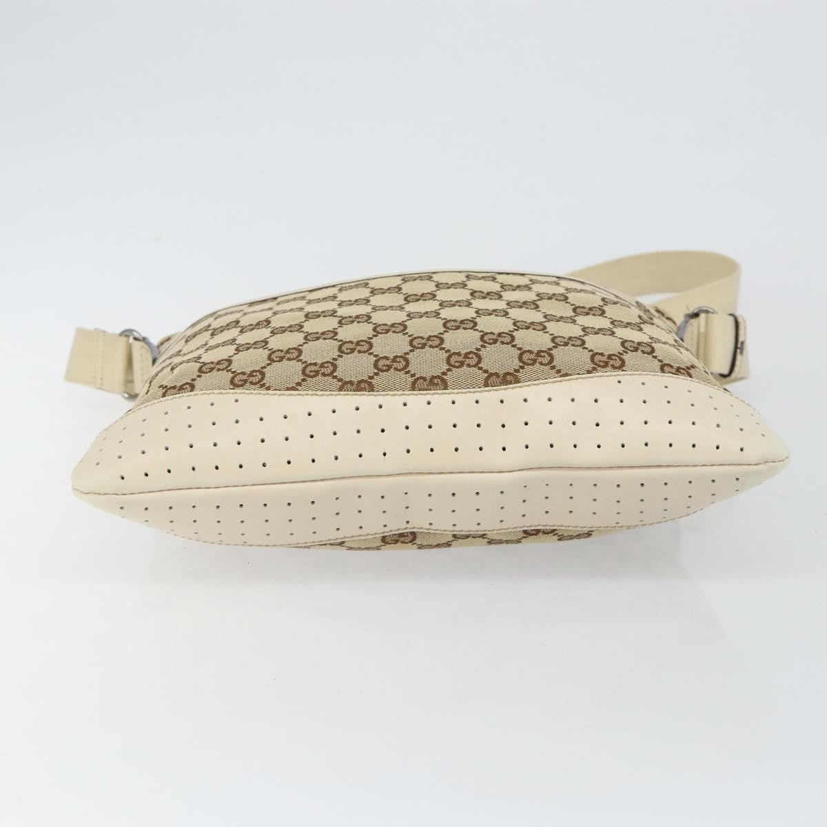 Gucci Zip Messenger GG Canvas with Perforated Leather, BEIGE, CANVAS, Shoulder bag