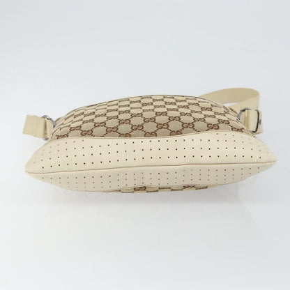 Gucci Zip Messenger GG Canvas with Perforated Leather, BEIGE, CANVAS, Shoulder bag