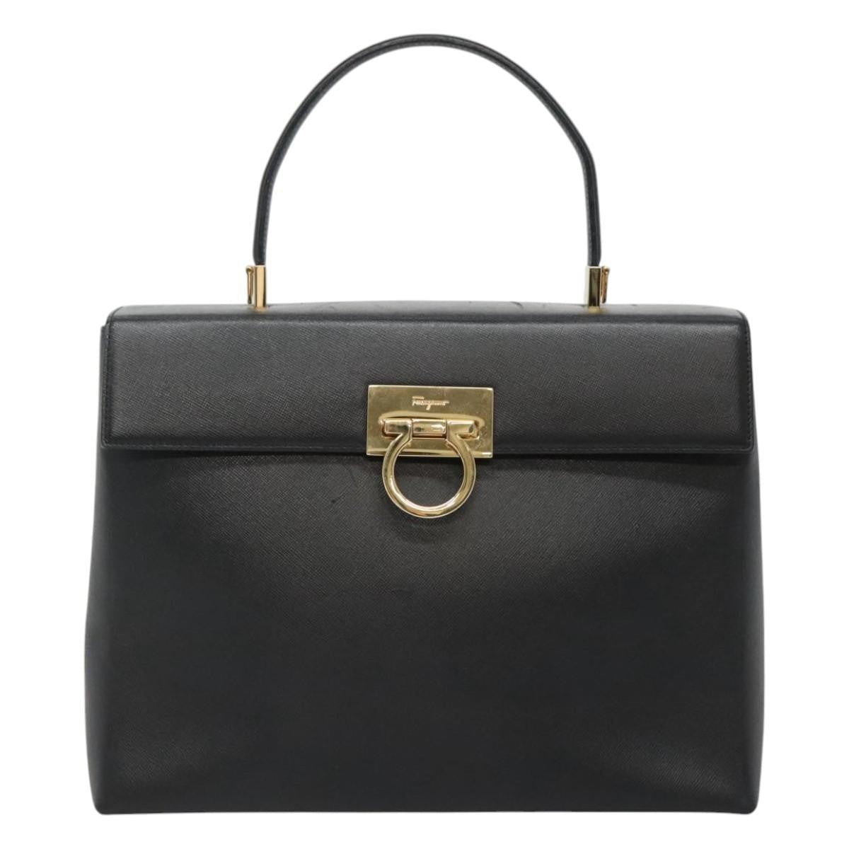 Salvatore Ferragamo Gancini Convertible Top Handle Bag Leather, BLACK, LEATHER, Handbag