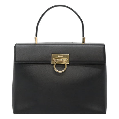 Salvatore Ferragamo Gancini Convertible Top Handle Bag Leather, BLACK, LEATHER, Handbag