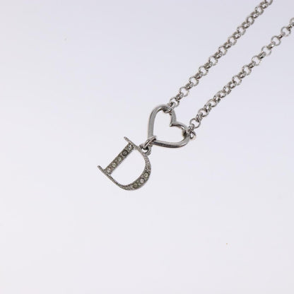 Christian Dior Vintage D Logo & Heart Charm Necklace Metal with Crystals, SILVER, METAL, Necklace