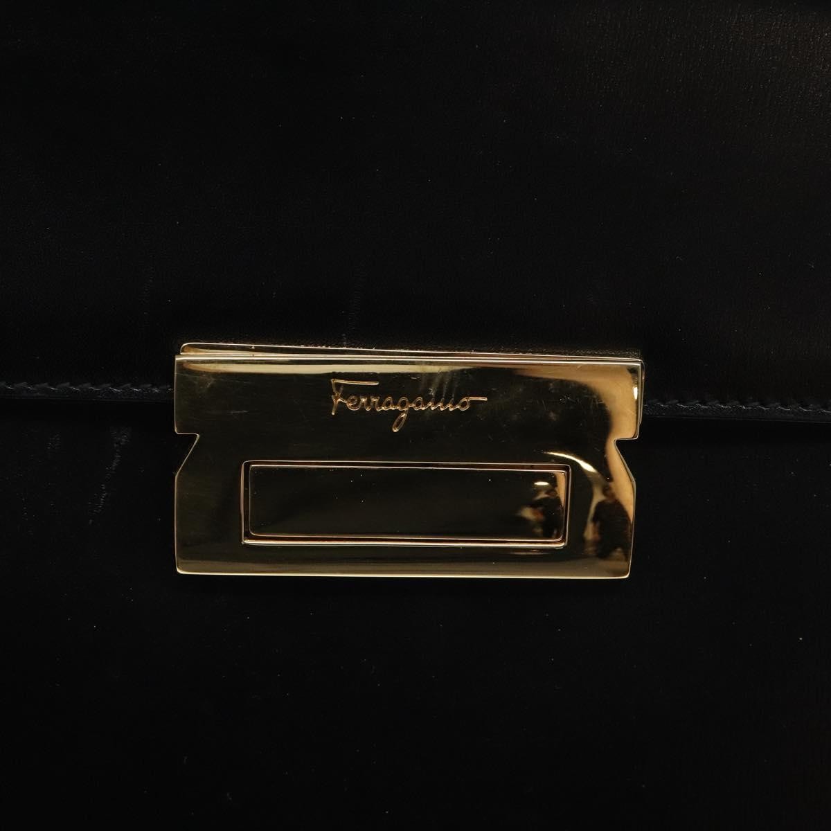 Salvatore Ferragamo Vintage Zip Handbag Leather, BLACK, LEATHER, Handbag