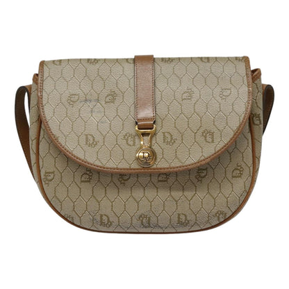 Christian Dior Vintage Honeycomb Flap Crossbody Bag Coated Canvas, BEIGE, CANVAS, Crossbody bag
