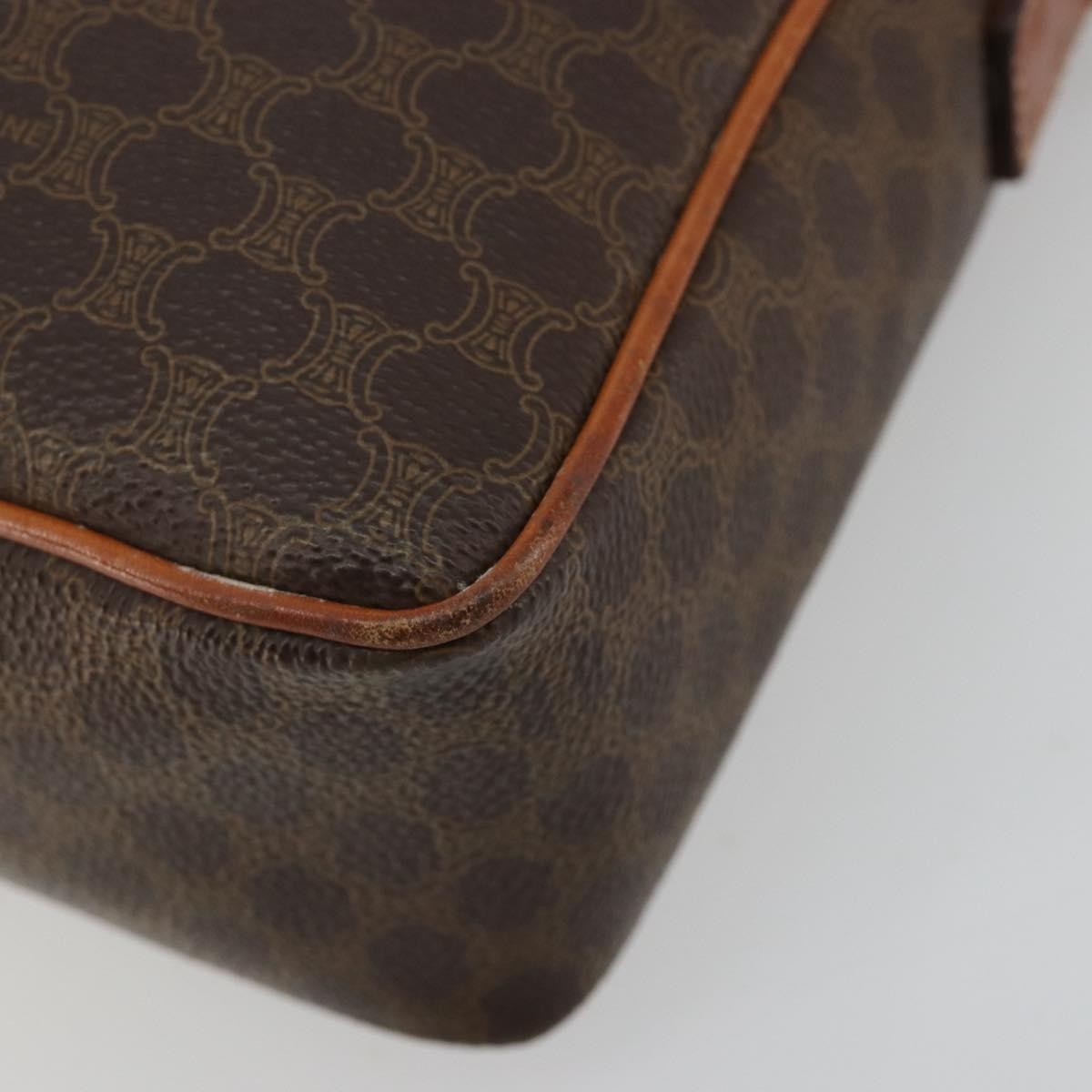 Celine Vintage Macadam Circle Logo Shoulder Bag Canvas and Leather, Brown, Canvas, Shoulder Bag