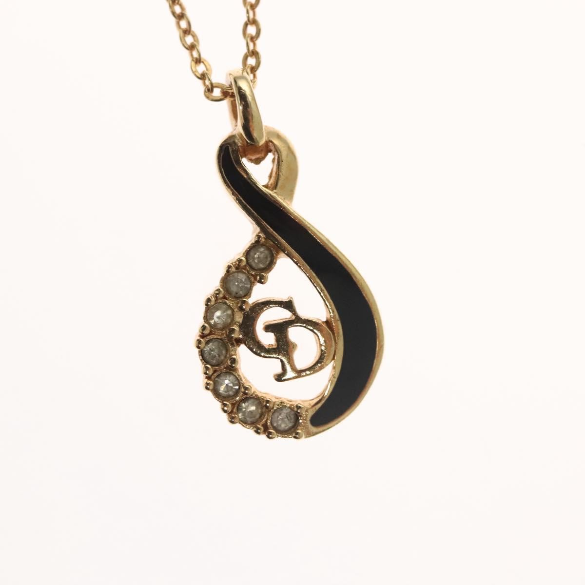 Christian Dior Vintage CD Pendant Necklace Metal with Crystals, GOLD, METAL, Necklace