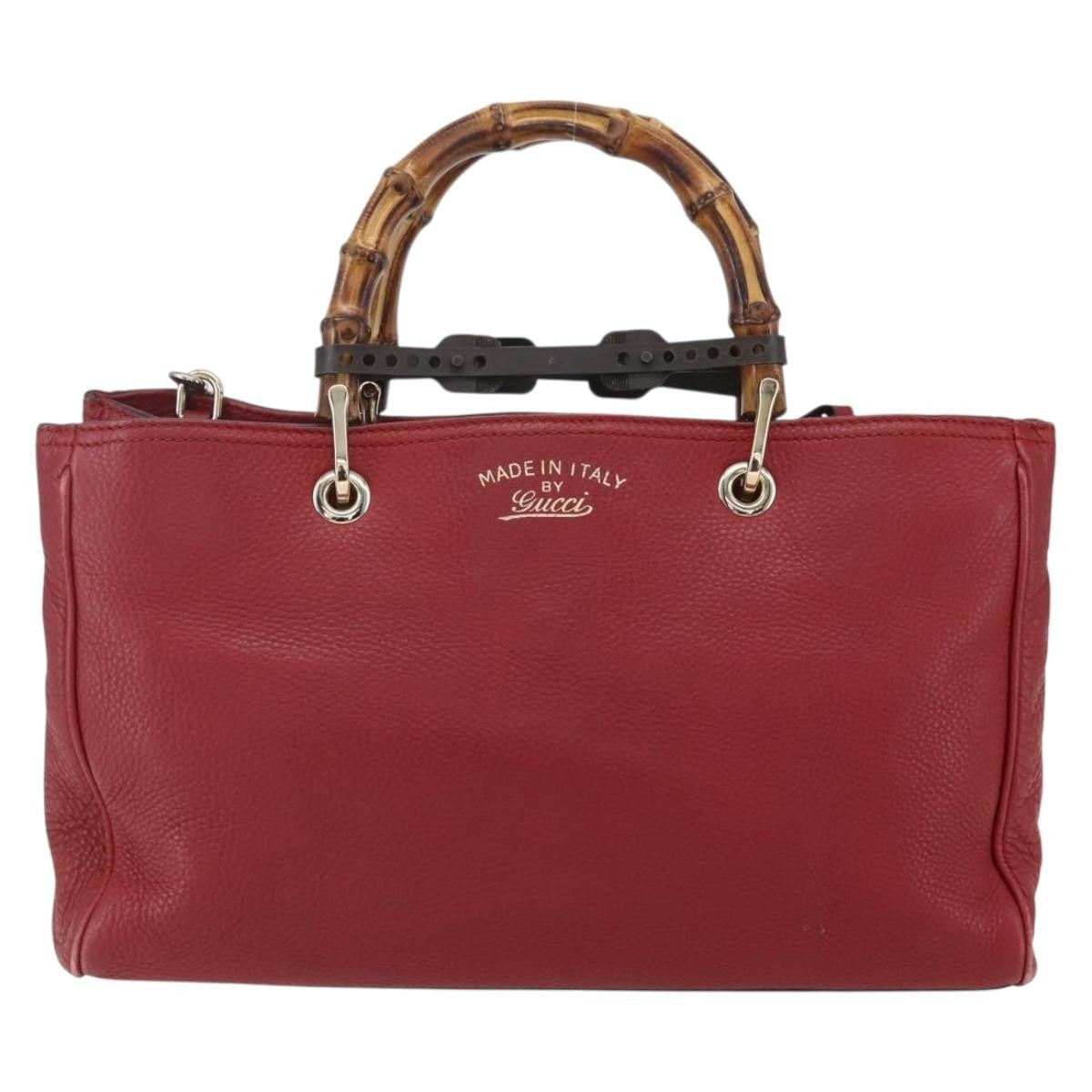 Gucci Bamboo Shopper Tote Leather, RED, LEATHER, Tote bag