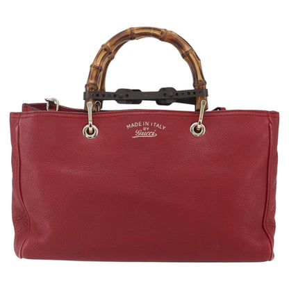 Gucci Bamboo Shopper Tote Leather, RED, LEATHER, Tote bag