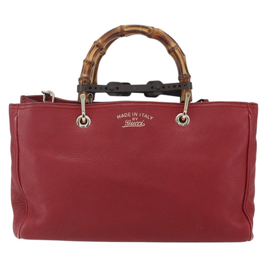 Gucci Bamboo Shopper Tote Leather, RED, LEATHER, Tote bag