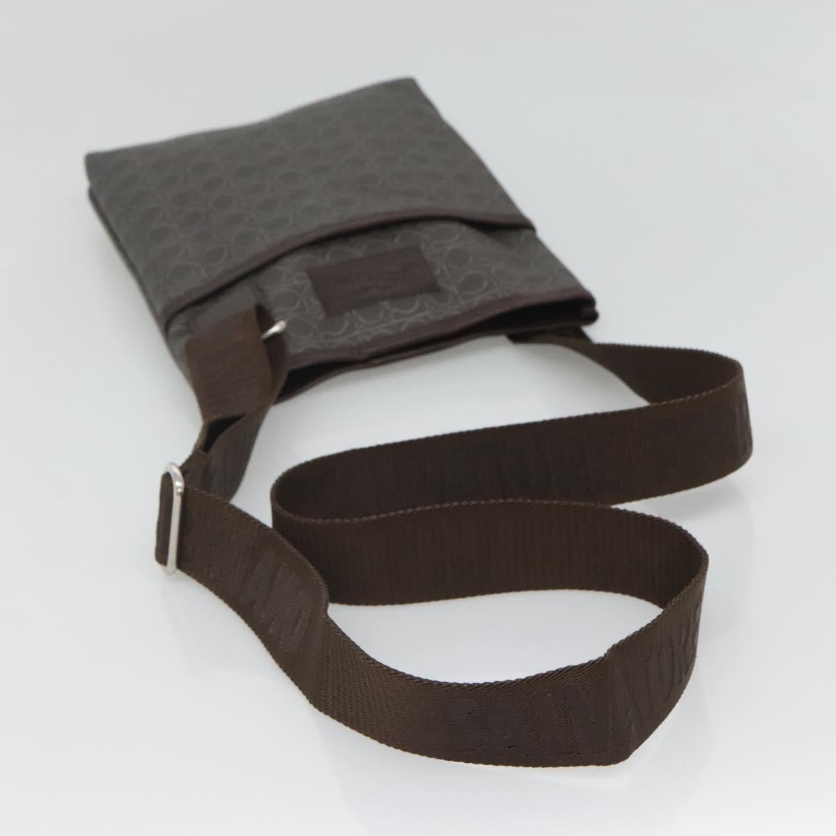 Salvatore Ferragamo Gancini Shoulder Bag Canvas, BROWN, CANVAS, Shoulder bag