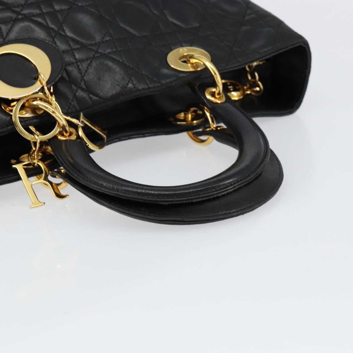 Christian Dior Vintage Lady Dior Bag Cannage Quilt Lambskin, BLACK, LEATHER, Handbag