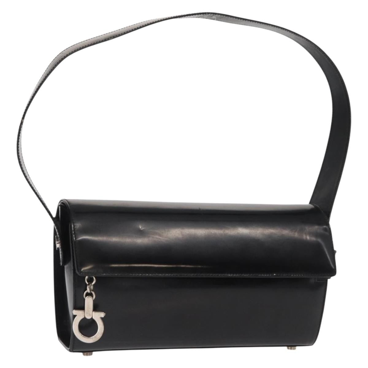 Salvatore Ferragamo Gancini Shoulder Bag Leather, BLACK, LEATHER, Shoulder bag
