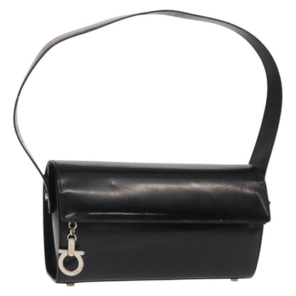 Salvatore Ferragamo Gancini Shoulder Bag Leather, BLACK, LEATHER, Shoulder bag