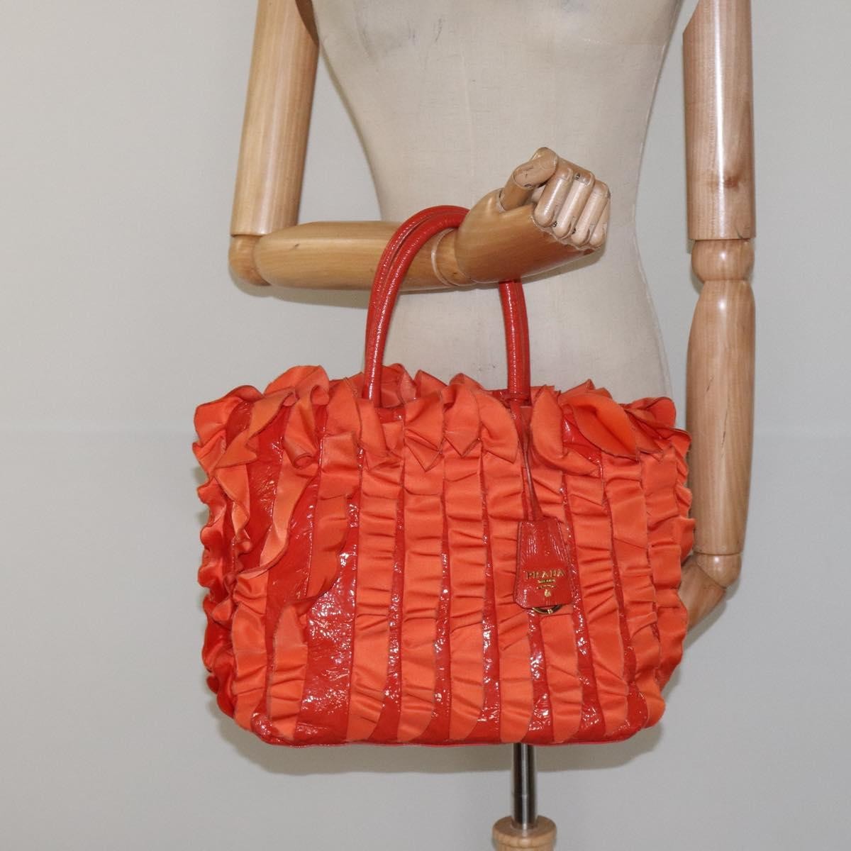 Prada Open Tote Ruffled Tessuto, ORANGE, NYLON, Handbag