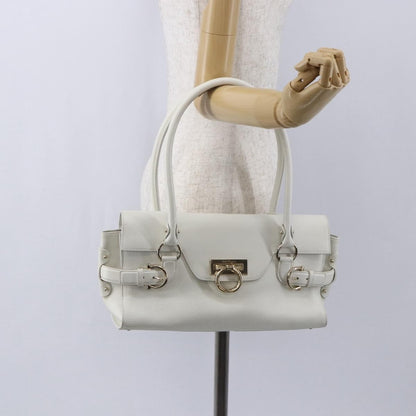 Salvatore Ferragamo Gina Satchel Leather, WHITE, LEATHER, Handbag