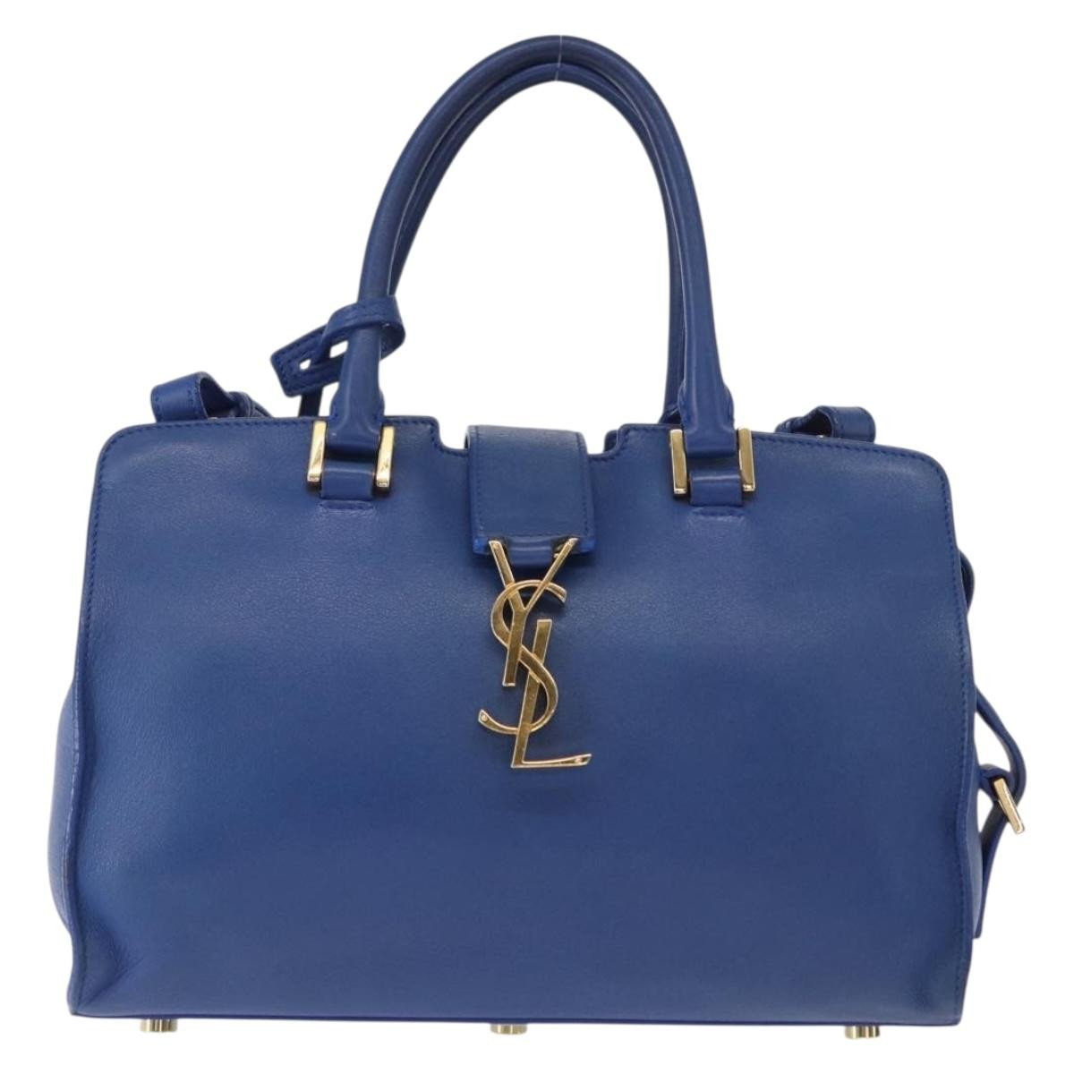 Saint Laurent Monogram Cabas Leather, BLUE, LEATHER, Handbag