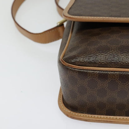 Celine Vintage Macadam Circle Logo Shoulder Bag Canvas and Leather, BROWN, CANVAS, Shoulder bag