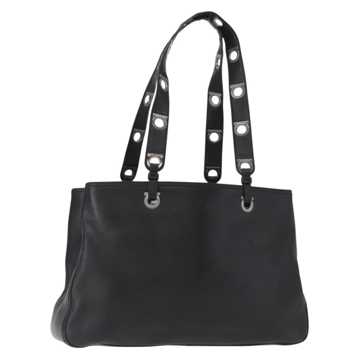Salvatore Ferragamo Gancini Tote Leather, BLACK, LEATHER, Tote bag