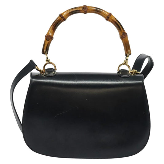 Gucci Vintage Convertible Bamboo Top Handle Bag Leather, NAVY, LEATHER, Handbag