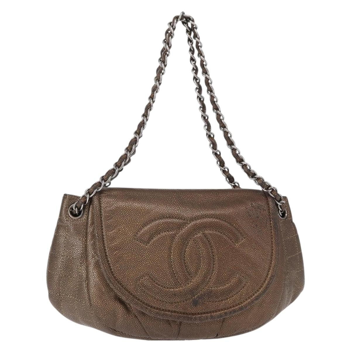 Chanel Timeless Half Moon Flap Bag Caviar, BROWN, LEATHER, Shoulder bag