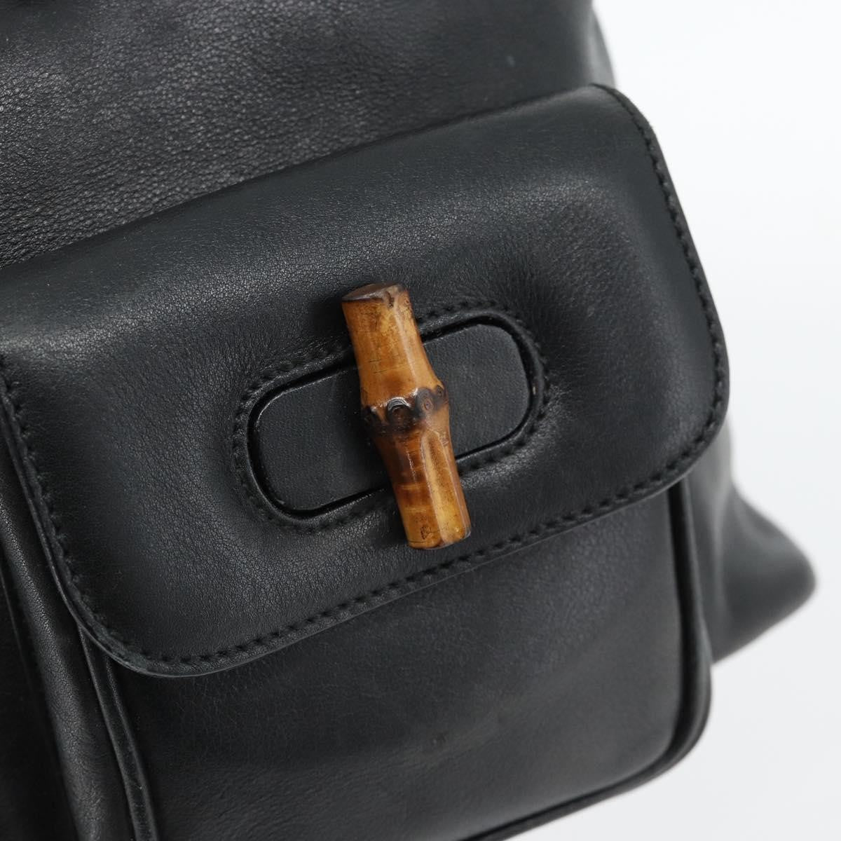 Gucci Vintage Bamboo Backpack Leather, Black, Leather, Backpack