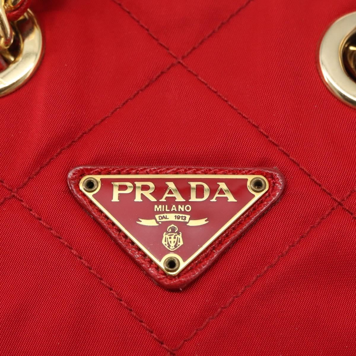Prada Chain Shoulder Bag Quilted Tessuto, RED, NYLON, Shoulder bag