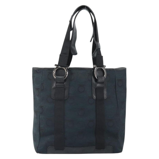 Salvatore Ferragamo Gancini Tote Canvas, NAVY, CANVAS, Tote bag