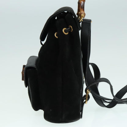 Gucci Vintage Bamboo Backpack Suede, BLACK, SUEDE, Backpack